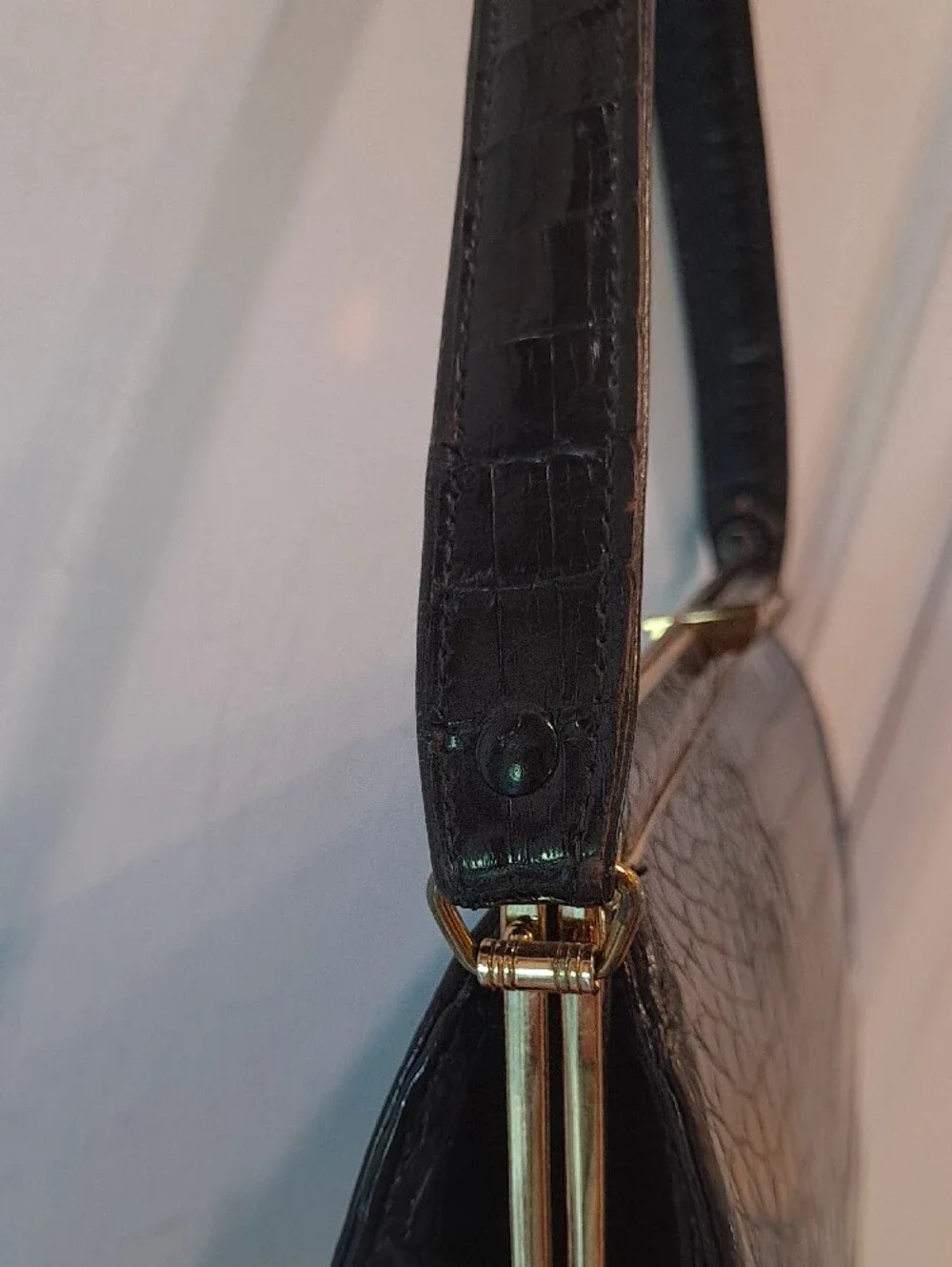 JP Allen Atlanta Vintage 50s Classic Black Genuine Croc Skin Top-Handle Satchel